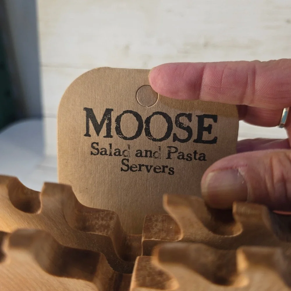 NEW Rock Creek Trading Co Wooden Moose Salad and Pasta Servers Colorado Souvenir